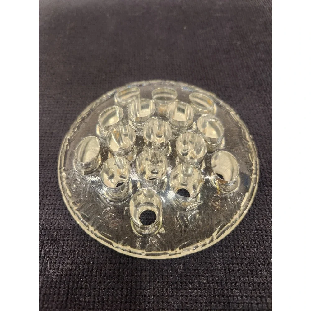 Vintage Clear Glass 16-Hole Flower Frog 4.5 Diameter, Floral/Marble Arrangements